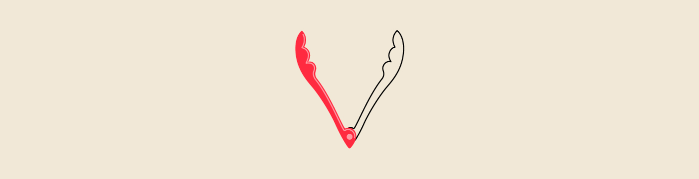 Tongs in the shape of a V