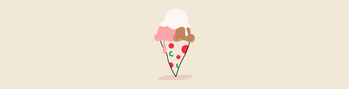 Icecream with pizza in the shape of a cone